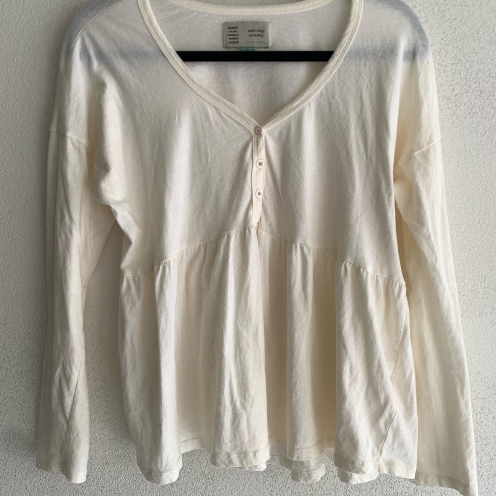 Anthropologie button front long sleeve babydoll top